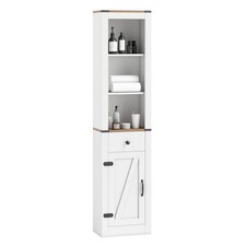 68 Tall Bathroom Cabinet with Barn Door, Drawer Adjustable Shelf for Laundry