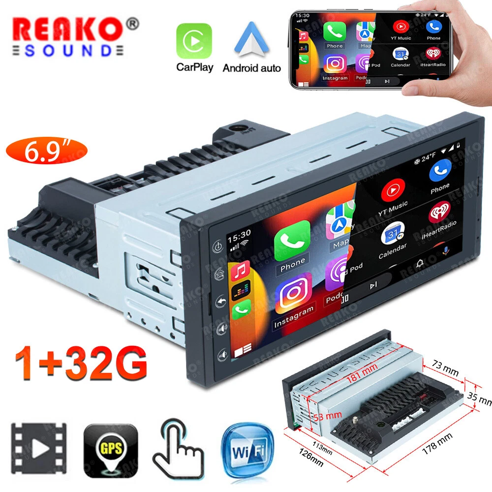 Single 1 DIN Car Radio GPS NAVI Carplay 6.9 Inch Stereo Player Android 12  1+32G