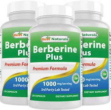 3 Pack Best Naturals Berberine Plus 1000 mg/Serving 120 Capsules - (non-gmo)