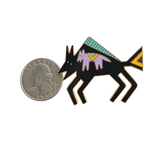 Laurel Burch Teal Black Purple Enamel Bison Brooch, Signed - Picture 8 of 9