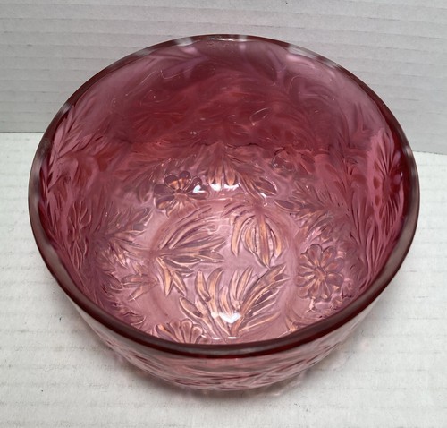 Vintage Fenton Cranberry Glass Daisy And Fern Pattern Finger Bowl Opalscent EXC - Picture 7 of 11