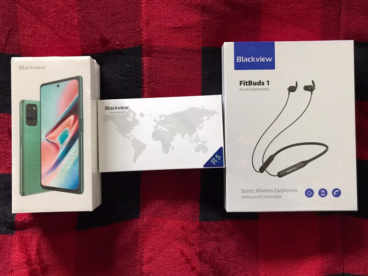 Blackview A100 Gray Smartphone, R5 Black Smartwatch, FitBuds1