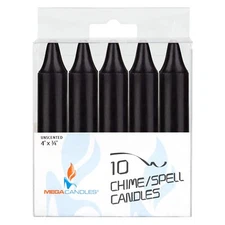 Mega Candles Unscented Black 4" x 3/4 Chime Spell Taper Candles, Set of 10