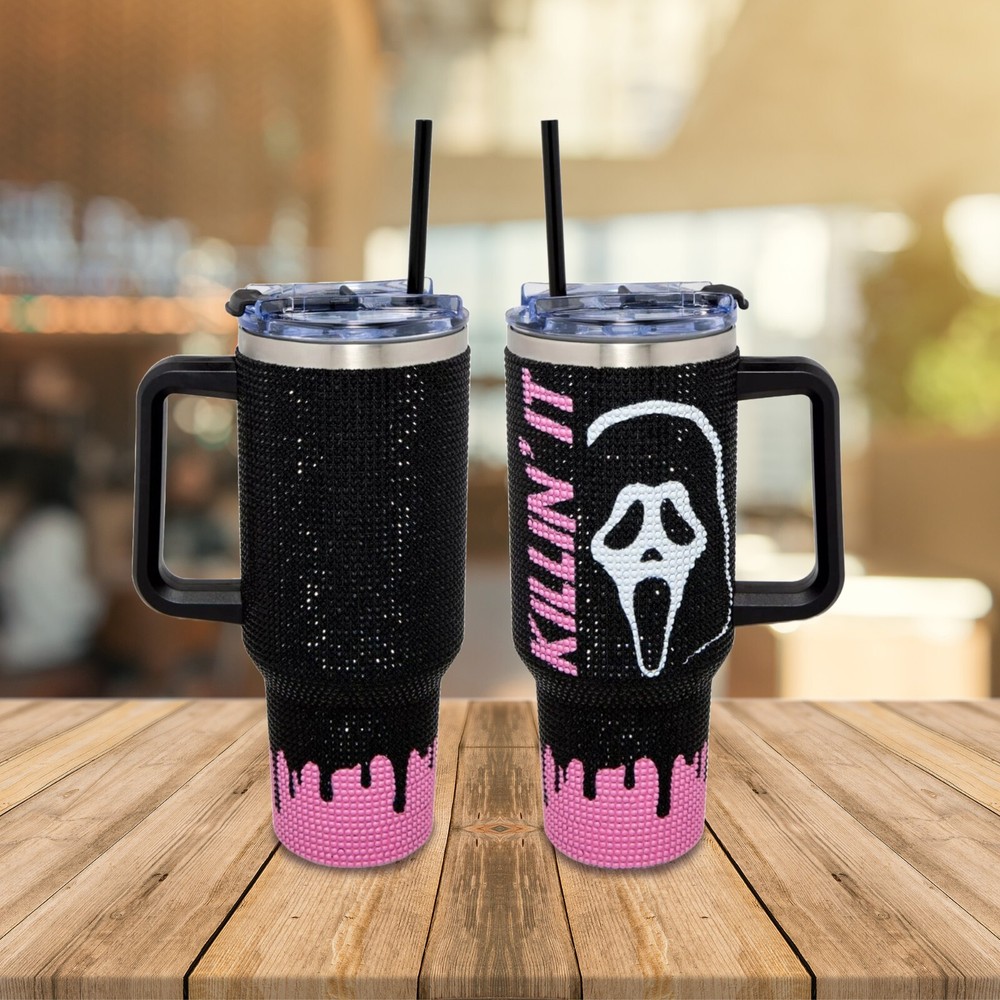 Halloween Scream Ghostface Tumbler 40oz, Killing It Rhinestone 40oz Tumbler