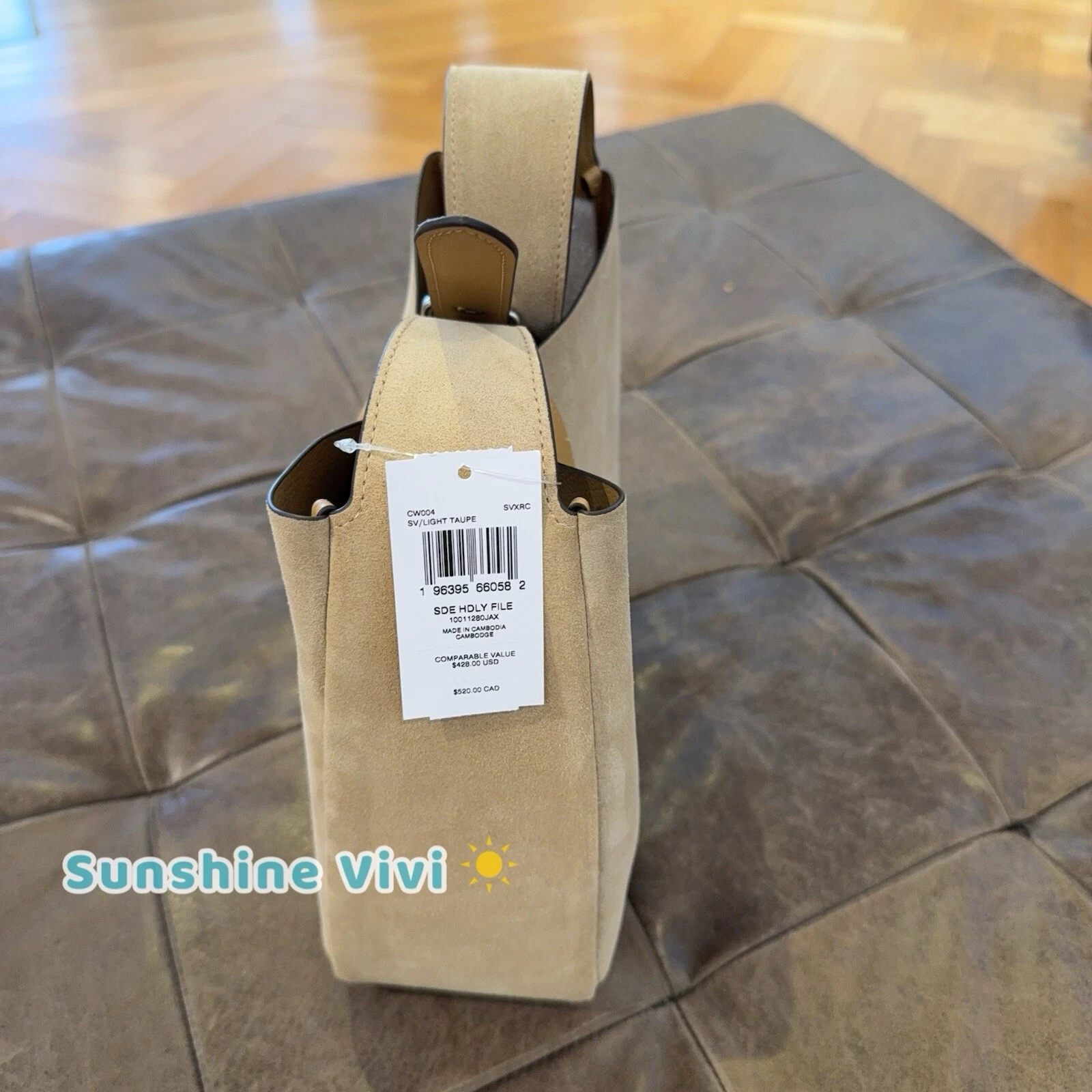 Borsa a tracolla Coach Hadley convertibile nuova con etichette in camoscio pelle CW004 tortora chiaro