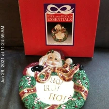 FITZ & FLOYD CHRISTMAS SANTA PLATE WREATH CANAPE COOKIES FOR SANTA HO HO HO YS