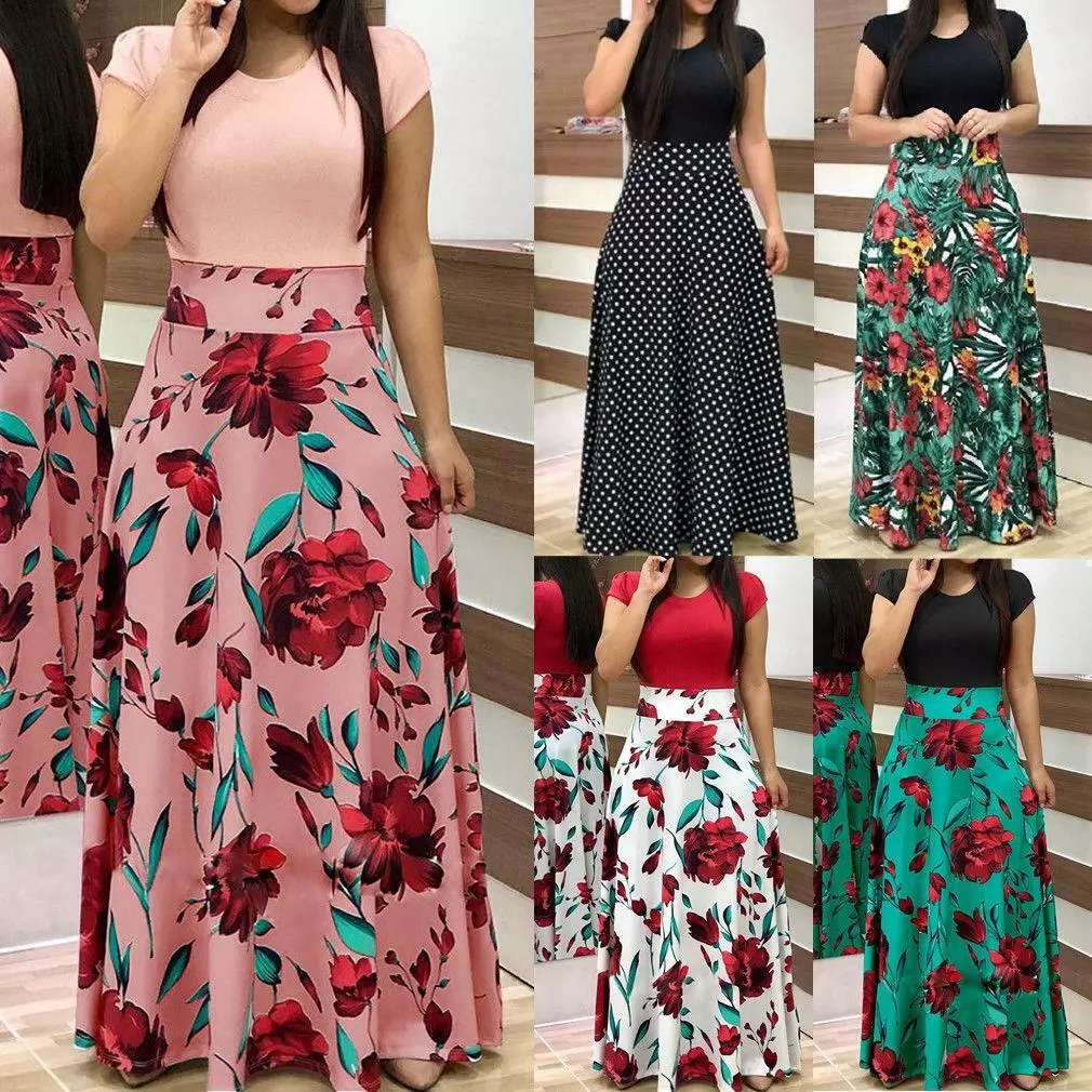 Vestidos de Mujer Casual Floreado Largo con Mangas para Fiesta