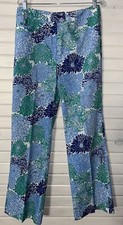 VTG Gordon Of Philadelphia Sz 18 Blue Green Floral Cotton Pants 70s EUC
