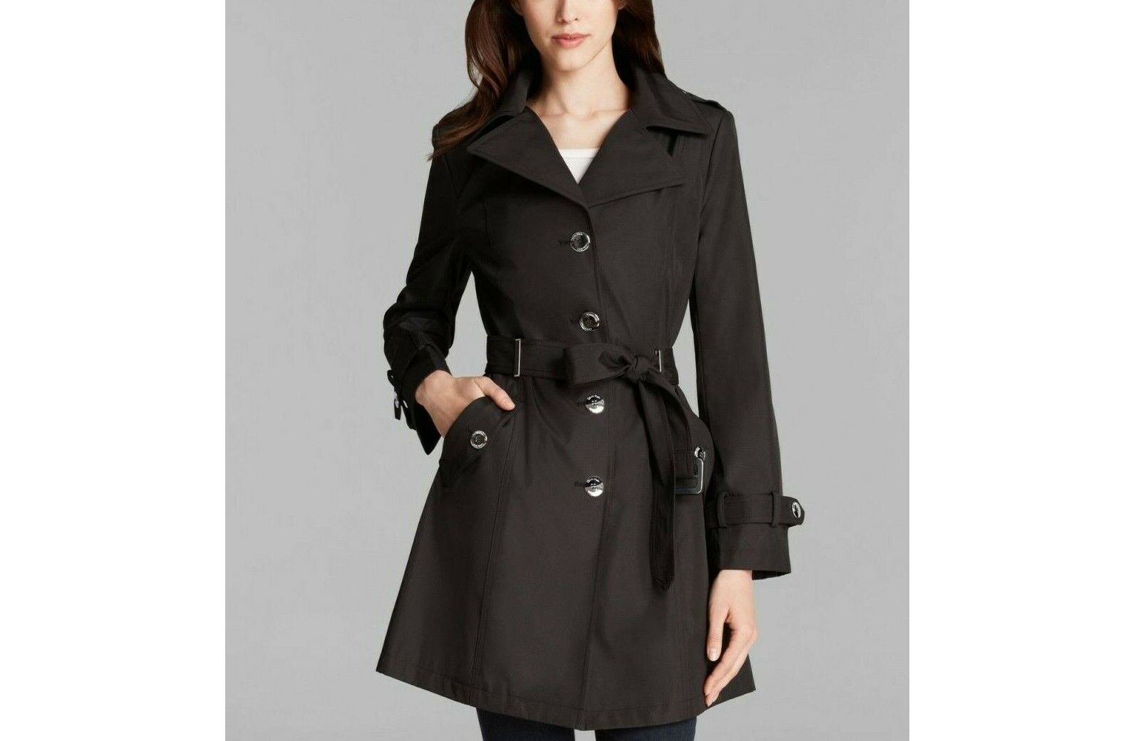 Calvin Klein Hooded Belted Trench Coat in Brown