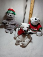 Lot of 2 Coca Cola Polar Bear Bean Bag Plush with Seal
