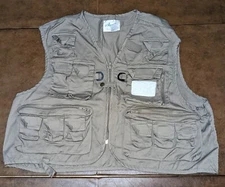 Men’s AUSABLE KHAKI COTTON FULL ZIPPER FLY FISHING VEST XL 14 Pockets