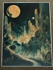 Surreal Moonlit Mountain Path with Alien Landscape Poster 18x24in