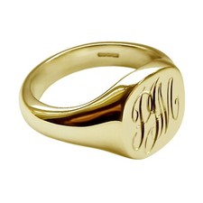 9ct Yellow Gold Bespoke Hand Engraved Heavy Cushion Signet Rings 14x13x3mm UK HM