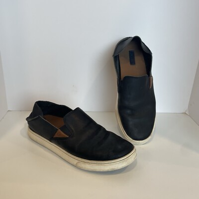 OluKai Pehuea Black Leather Slip On Shoe Womens Size