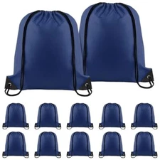  Pieces Drawstring Backpack Bulk Nylon Draw String Sport Bag DIY 12 Dark Blue