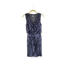 Xscape Blue Sequin Cowl Neck Cocktail Dress Sleeveless Evening Womens Size 4 