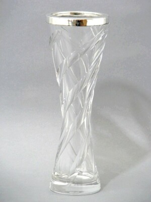 Kristall Glas Vase 26,5cm mit Sterling Silber 925 Montur von Emil Hermann c 1930