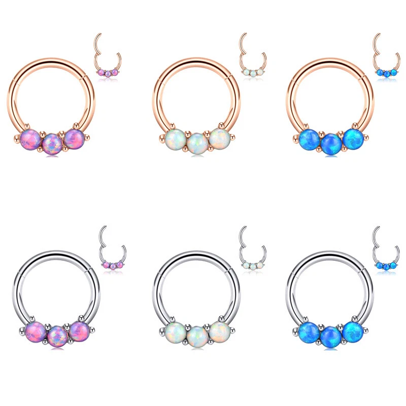 Pendientes Daith anillo nariz acero quirúrgico aro con bisagras clicker tabique ópalo 16G - uno Foto 2 de 4