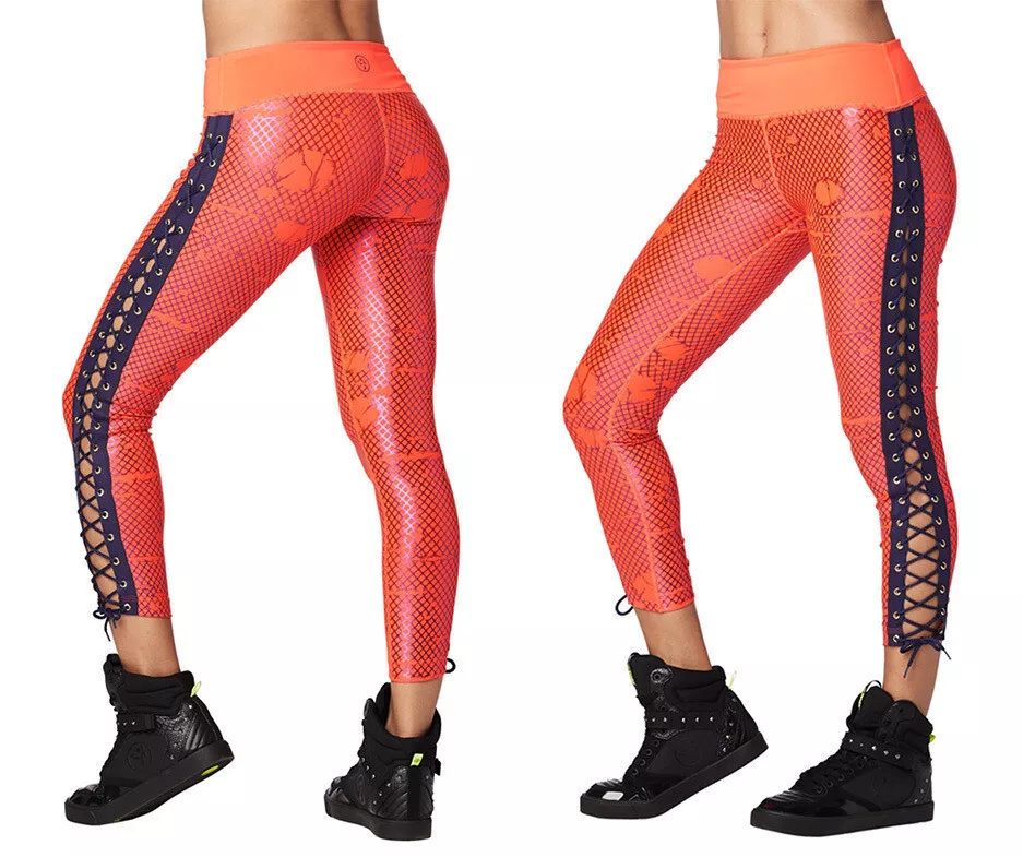 Zumba Laced Up Leggings ~ Coral Craze - Orange - Large & XXL ~ New!