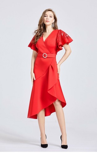 Abito donna vestito cerimonia corto da sera vestiti elegante tubino rosso  sexy S | eBay