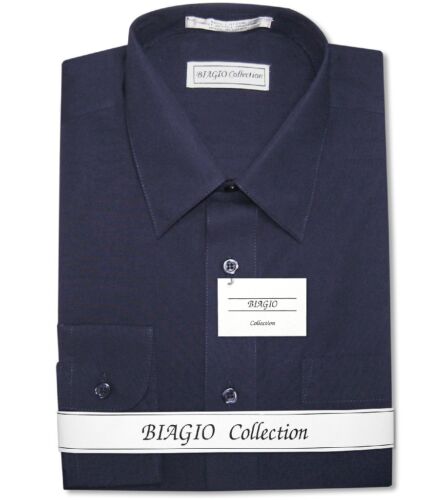 Biagio Mens 100% COTTON Solid NAVY BLUE Color Dress Shirt sz 18.5 36/37