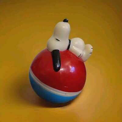 Vintage Danara Peanuts Snoopy Roly Poly Baby Chime Ball Red & Blue Peanuts