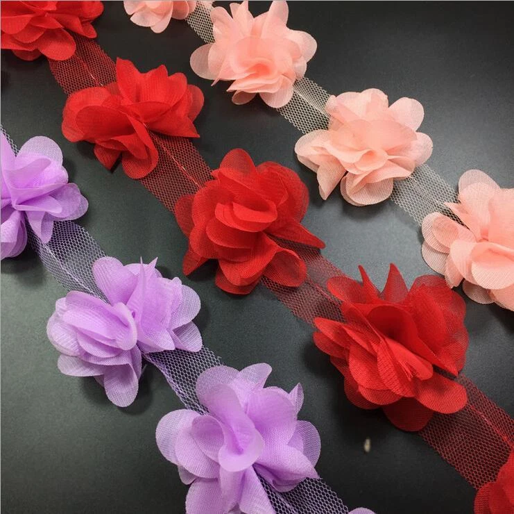 4 Yard (24X) Blumen 3D Chiffon Blumen Spitze Dekoration Kleid Applique Nähen DIY - Bild 4 von 4