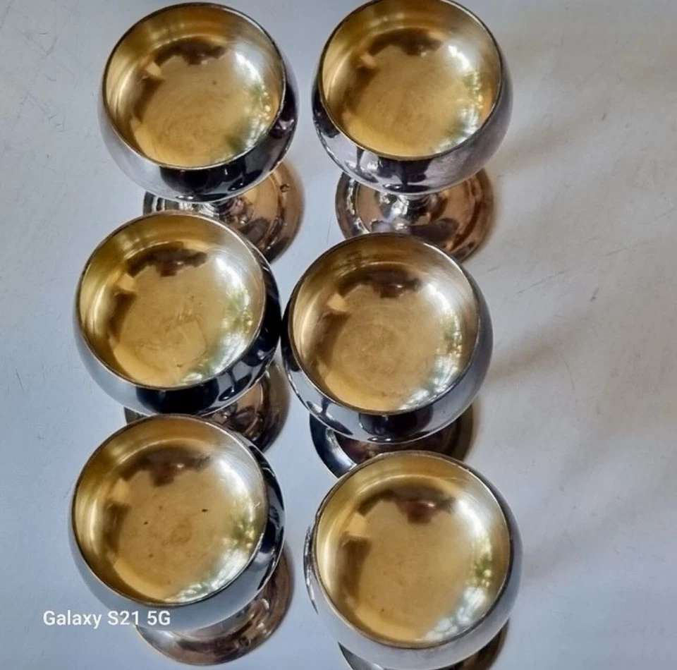 Service 6 Gobelet S. XIX. Argent 800, Intérieur en Vermeil. Poinçon Coq Français - Photo 3/4