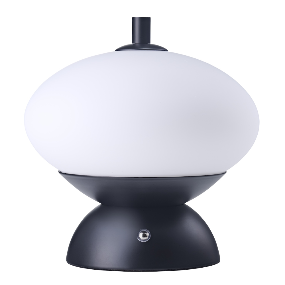 Black Domed Rechargeable Touch Dimmable Table Lamp with Frosted Glass Shade b...