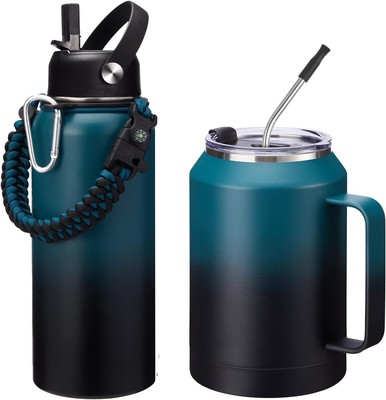 32oz Insulated Water Bottle & Mug (Indigo Black) Bundle black 