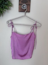 Urban Outfitters Size Small Pink Cami Crop Top Smocked Satiny Tie Shoulder