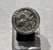 925 Sterling Silver St George Coin Saint Sovereign Dragon Signet Ring Size T