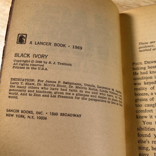 Black Ivory by S. J. Treibich Lancer Books 1969 Vintage Pulp Paper - Nice Cond. - Foto 3 di 3