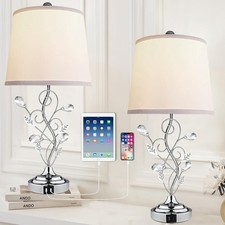 24.5in Modern Table Lamps - Set of 2 Silver with 2 USB Charging Ports White