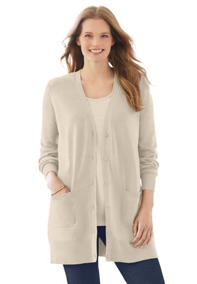 Woman Within Women's Plus Size Perfect Longer-Length Cotton Cardigan