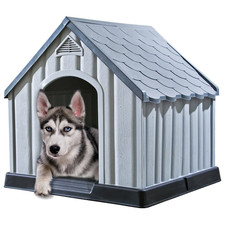 Image of Dog House Grey Plastic 92x87x91 cm UV Resistant Raised Floor Ventilated Outdoor