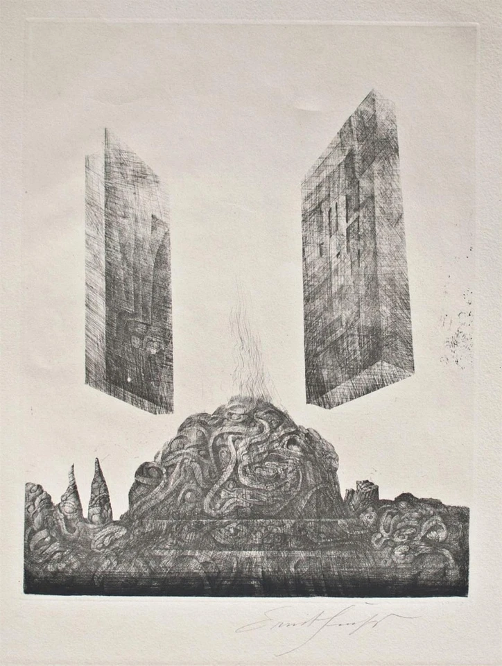 Ernst Fuchs Tore von Gaza Phantastischer Realismus signiert Radierung 1962 74/90 - Bild 4 von 4