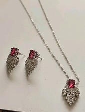 Silver Tone Three Piece Set Rose Necklace And Earrings Set NWOT