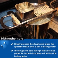 Fabbricatore Di Spaetzle Svizzero Knoepfle In Acciaio Inox – Coperchio Per Pasta, Schiumatoio E Raschietto Inclusi, Ricetta Facile, Adatto A Pentole Fino A 27,3 Cm - 4