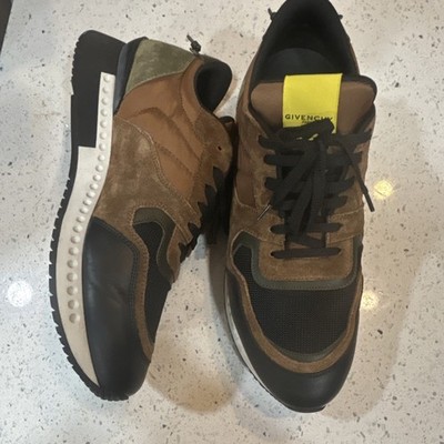Givenchy Active Runner Sneakers Brown Black Olive Yellow Suede Mesh Leather Men