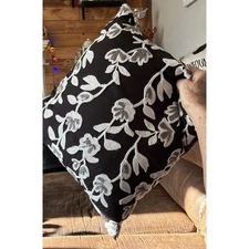 Karl Lagerfeld Paris Black, Gray White Embroidered 14” Solid Black Back Pillow