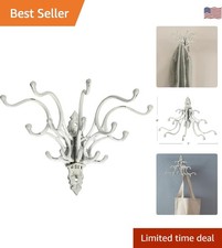Distressed White 15 Hook Cast Iron Wall Mount Hanger for Stylish Organization