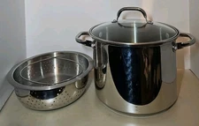 Wolfgang Puck Cafe' Collection 7 Qt Stainless Steel Stock Pot W/Glass Lid & Stea