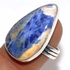 925 Silver Plated Sodalite Ring US 7.5 Winter Collection Jewelry GW