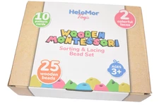 Hieoby Montessori Wooden Beads Sequencing Toy Set Stacking Blocks Pack Kit