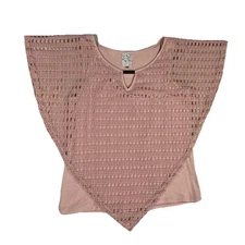 NAIF Womens Crochet Lace Cape Overlay Boho Tank Blouse Top Size Medium  Pink