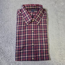 Gant Mens Medium Button Down Shirt Red Navy Plaid Gantella Long Sleeve Preppy