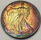 2019 American Silver Eagle 1oz Silver Coin, With Beautiful Toning In Capsule.