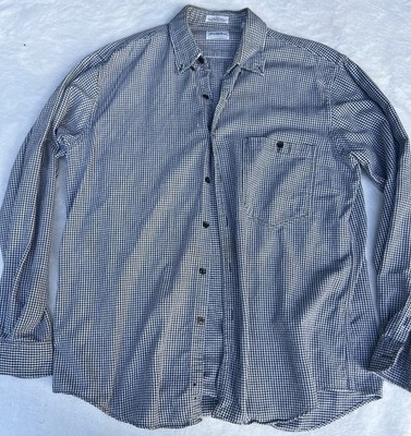 SAKS FIFTH AVENUE Button Down Shirt Mens L 100% COTTON Blue, Black,White Check