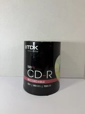 TDK CD-R 100 Pack 52x 80min 700MB Blank Recordable Media Spindle New Sealed